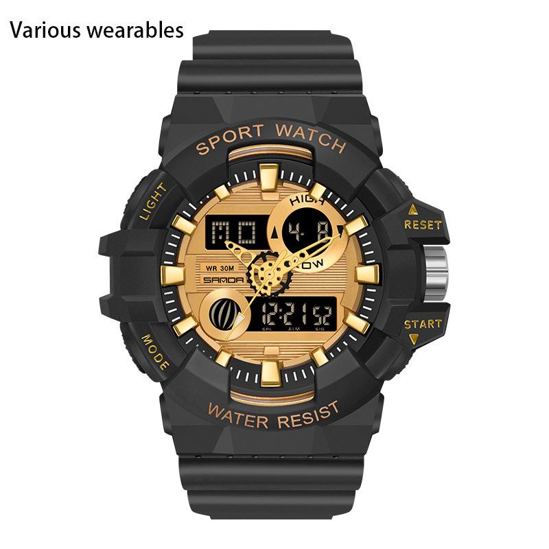 Трендовые спортивные новые цифровые часы модные двойной дисплей большой циферблат светящиеся водонепроницаемые часы унисекс