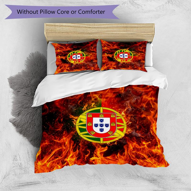 Portugal Football Printed Bedding 3 Piece Set Cozy Breathable Bed Cover Set as Housewarming Holiday Gift