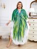 EDOLYNSA Oversize Women Kaftan Robe Outfit Bohemian Printed Vacation Chinese Knot V-neck House Bathing Suit Cover Up Q1588