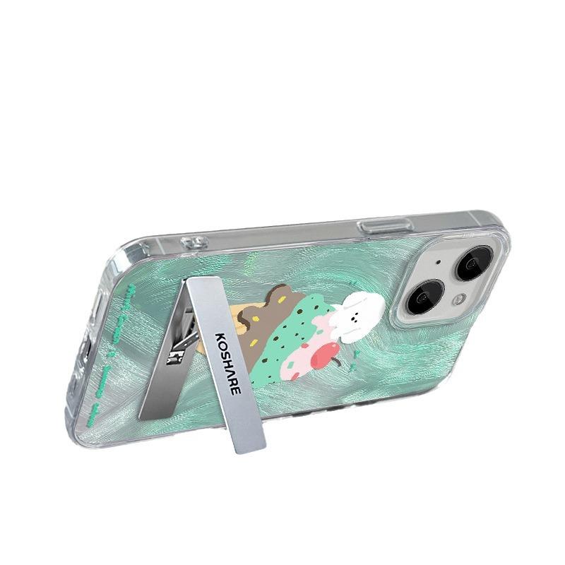 Подходит для чехла для мобильного телефона Apple 15 Летний Iphone14 Милый Мороженое Животное Подставка Цепочка 13 Перо Пряжа 12 Женщины