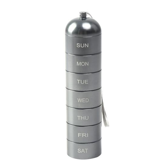 One Week Pill Box Letter Printed with Hanging Rope Large Metal 7 Day Daily Pill Case Container Daily Use