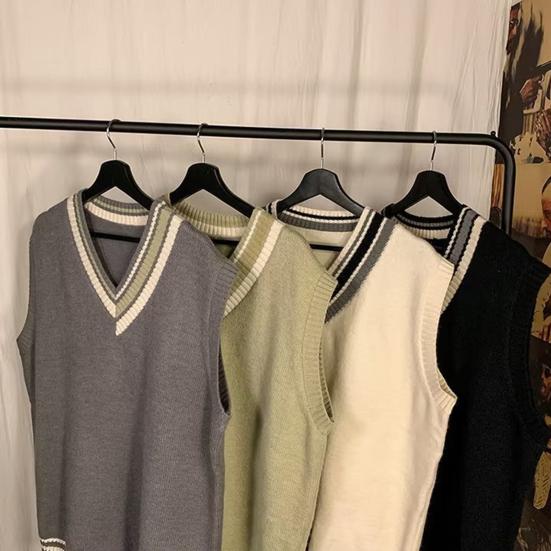 Мужской жилет свитер с V-образным вырезом без рукавов свободный цветной вязаный пуловер средней длины утолщенный преппи и