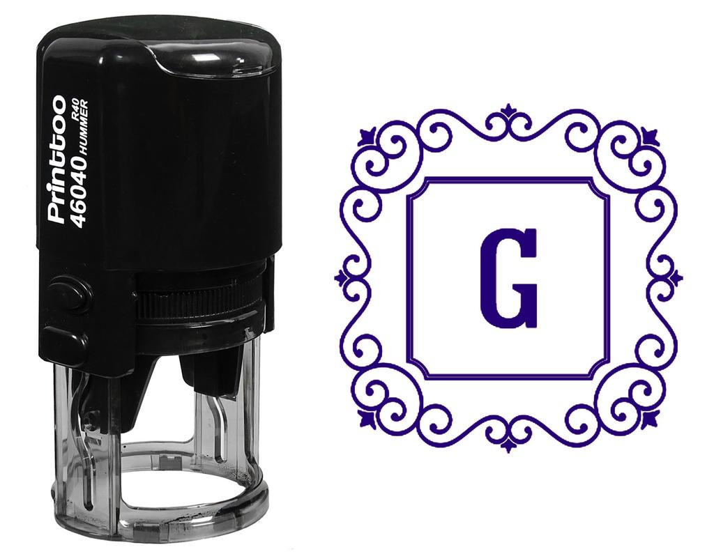 Printtoo G Alphabet Monogram Initial Square Swirl Border R-40 Self Inking Rubber Stamp Office