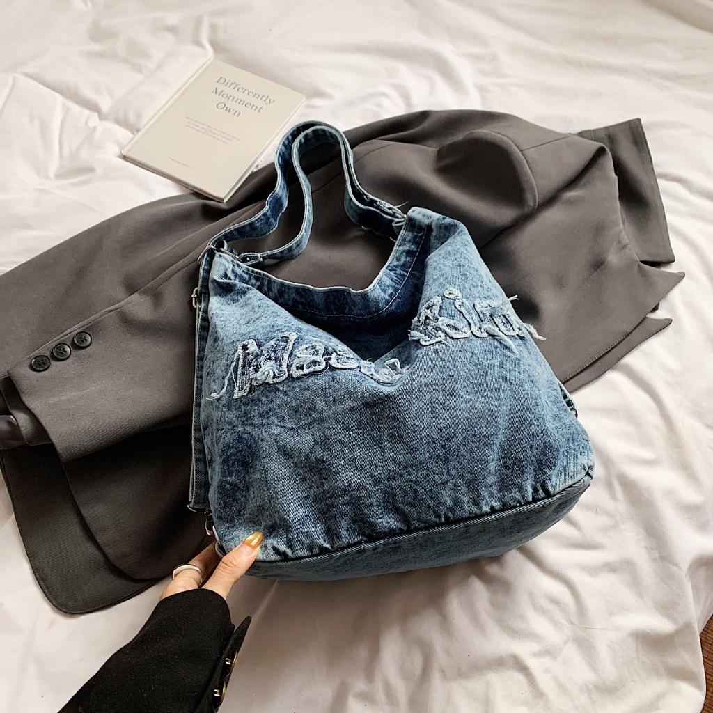 Ретро повседневная многофункциональная сумка-тоут женская новая нишевая джинсовая сумка-рюкзак большой вместимости для студентов