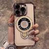 Металлическое кольцо-подставка Четыре угла Противоударный Гальваническое покрытие Прозрачный чехол для iPhone 16 15 14 13 11 Pro Max Plus Магнитная крышка Magsafe