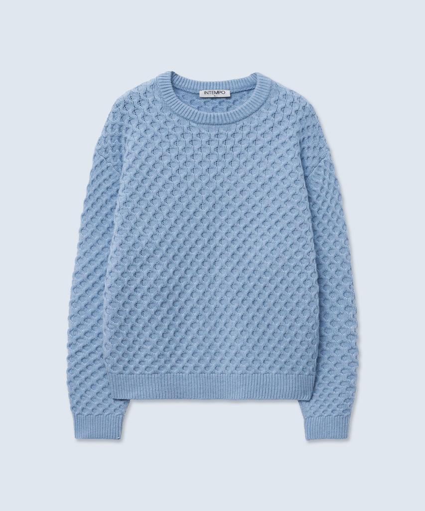 INTEMPOMOOD Croffle Round Neck Knit_Sky Blue