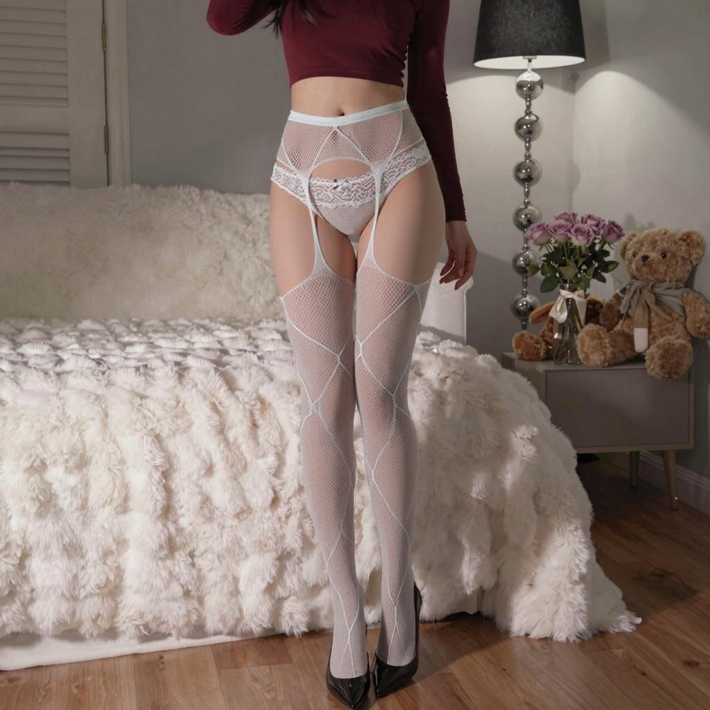 Sexy Sexy Pure Desire Suspender Cross Mesh Socks Temptation Open Temptation Skinny One Suspender Socks Women