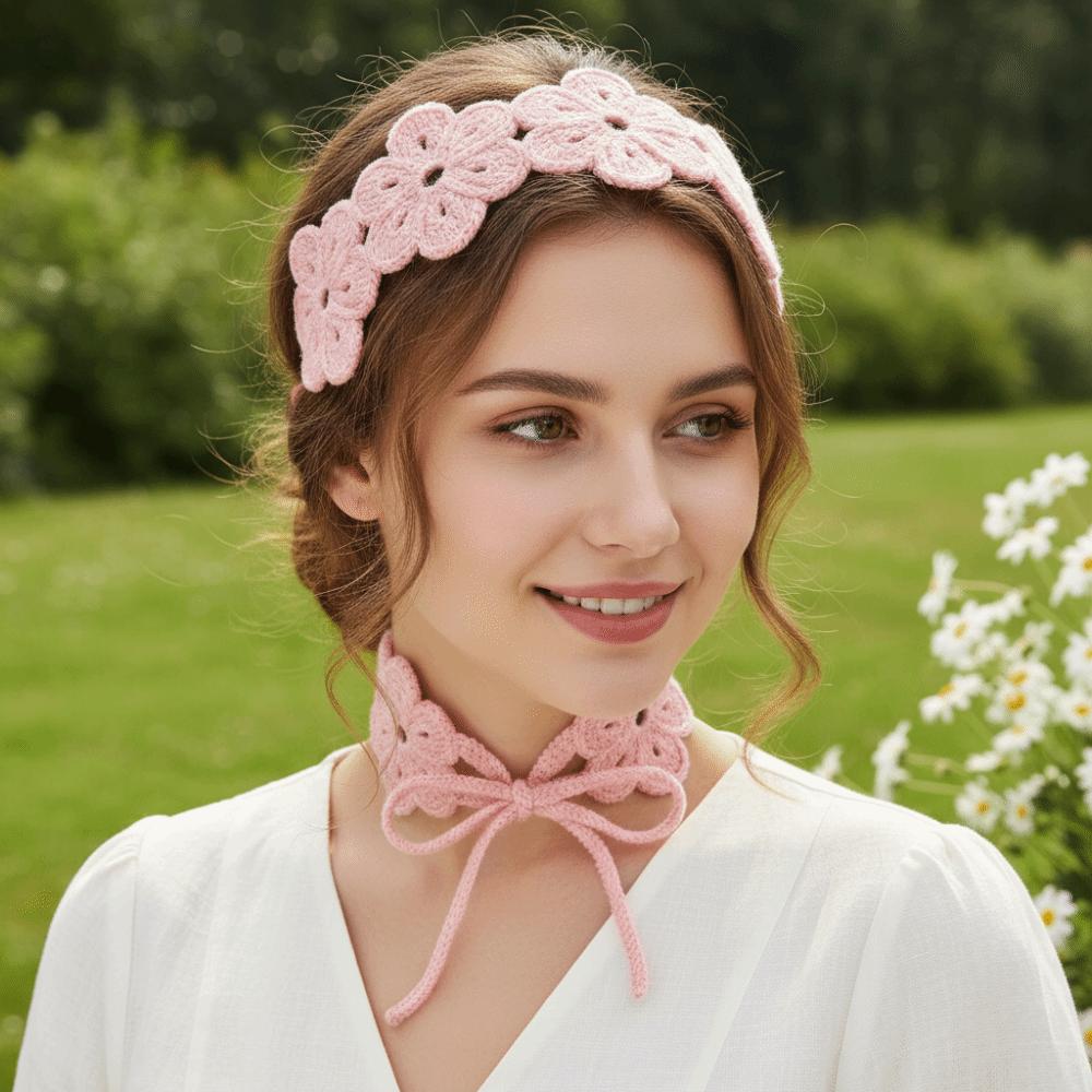 Solid Color Knitted Flower Hair Band Headwrap Hair Scarf Hair Accessories Knitting Headband Women