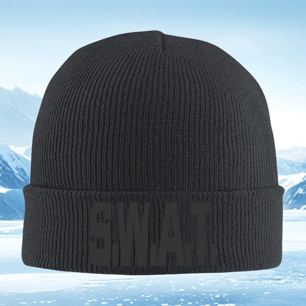 SWAT dark bold typography style Men Women Unisex Knitted Hat Beanie Pullover Cap Winter Thermal Warm Christmas Outdoor Cycling H
