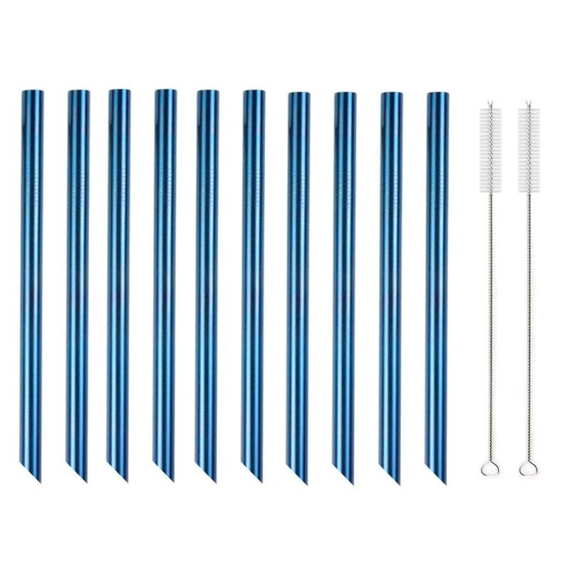 10 шт. 12*215 мм цветные трубочки для питья из нержавеющей стали 304 многоразовые металлические трубочки для бара Boba Bubble Tea молочные коктейли трубки