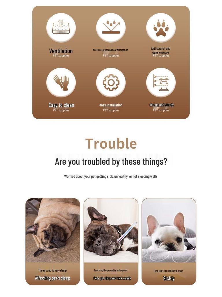 Универсальная дышащая сетчатая лежанка для питомцев со съемным каркасом из нержавеющей стали - Влагостойкая для кошек и собак