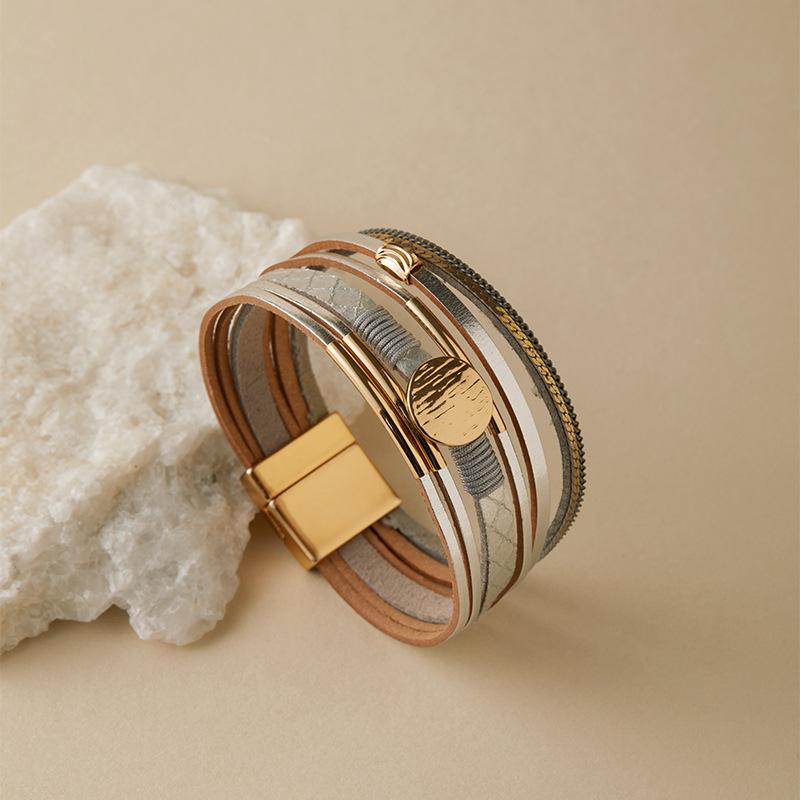 Винтажный плетеный кожаный браслет со стразами для женщин, богемный многослойный широкий браслет, ювелирные изделия для вечеринок, подарки