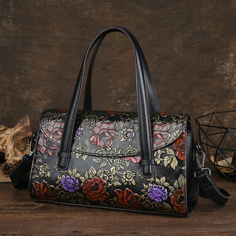 Johnature Женская сумка из натуральной кожи с тиснением в стиле ретро, ​​универсальные сумки на плечо и через плечо из воловьей кожи