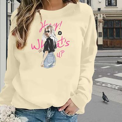 Топы для женщин, мультяшная девушка, слоган, принт, круглый вырез, длинный рукав, футболка, осенний повседневный тонкий пуловер, женский топ с длинным рукавом