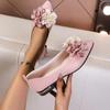 Модные женские туфли-балетки больших размеров на низком каблуке, летняя новинка, с острым носком, мелким вырезом, цветочным декором, мягкой подошвой, противоскользящие, износостойкие, одинарные туфли