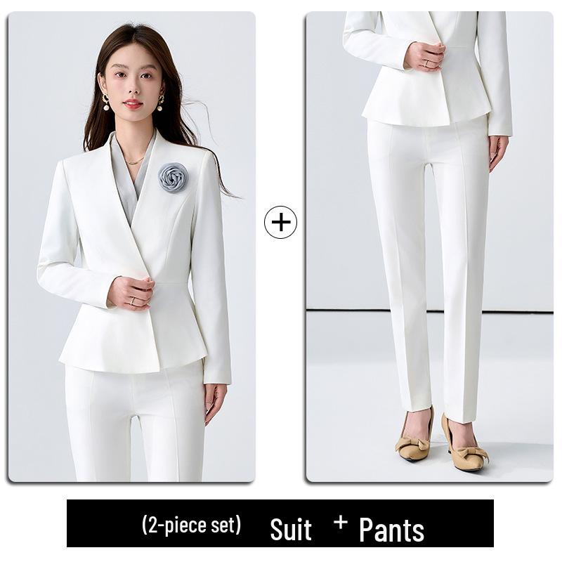 2025 Women's White Suit Set: Spring/Autumn Salon Reception Workwear Blazer