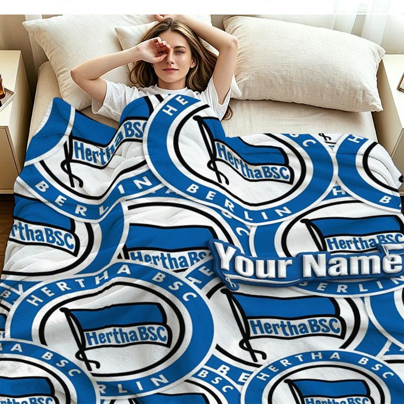 1PC Hertha BSC Custom Name Patterned Flannel Blanket Suitable For All Seasons for Home Decor Warmth and Comfort Gifts Holiday Present