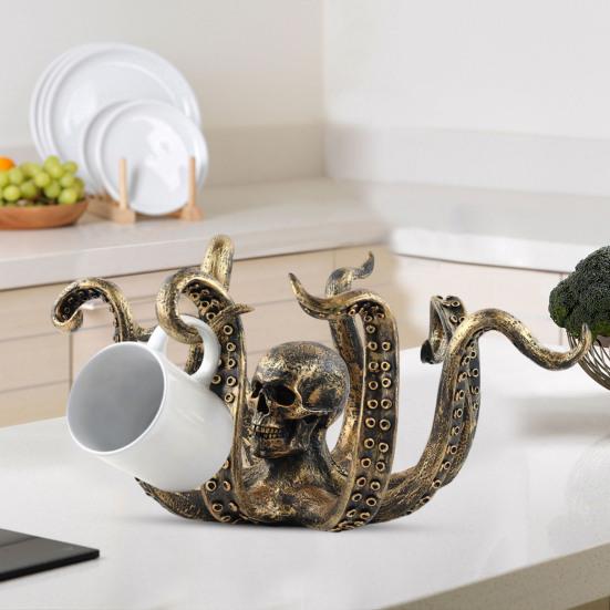 Подставка для кружки «Осьминог» из бронзы, фигурка морского животного из смолы, кухонная столешница, органайзер для кофейных чашек, подставка для вешалки, украшение для дома и офиса