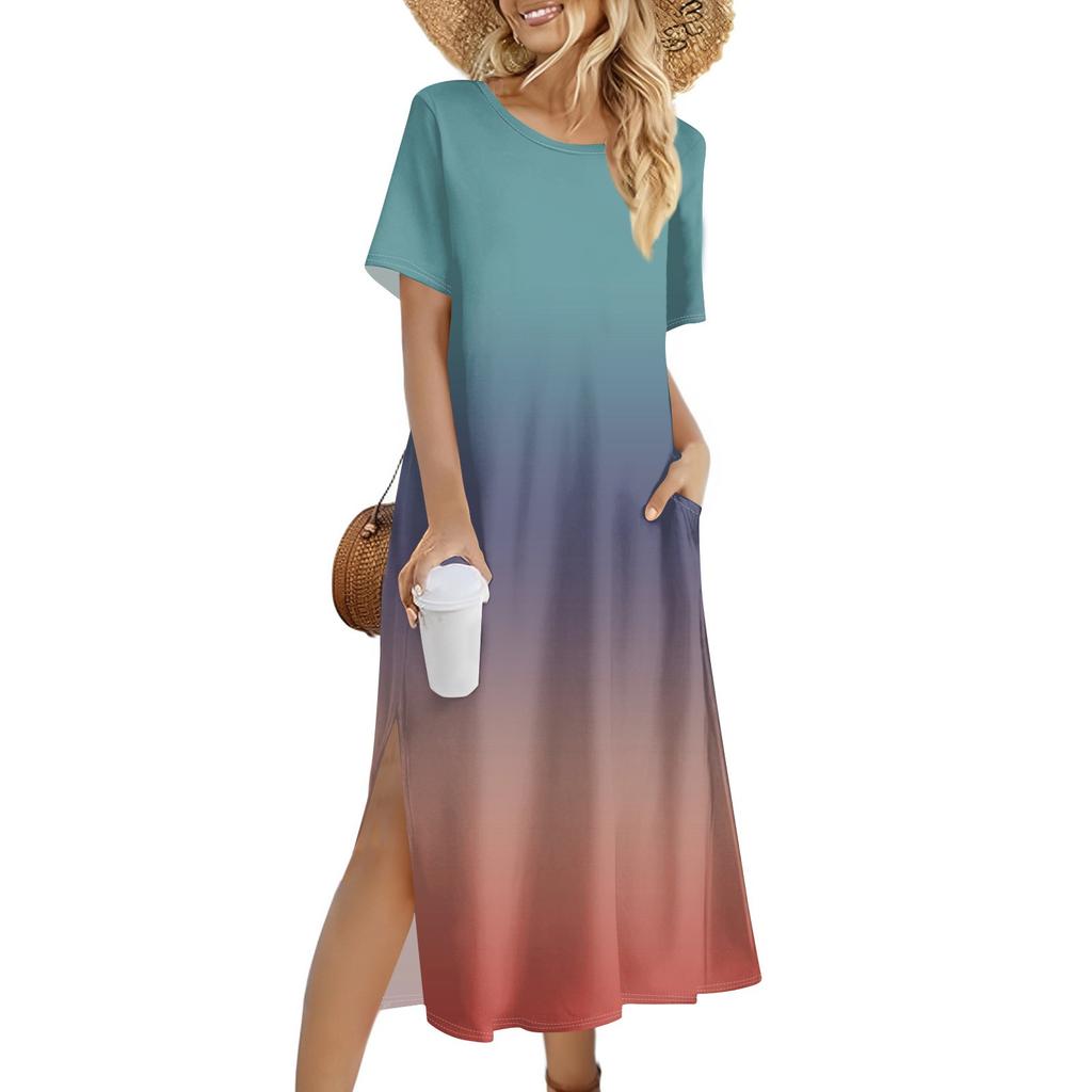 Ladies Fashion Summer Gradient Print Dress Casual Beach Dress Dress Slim Holiday Dress