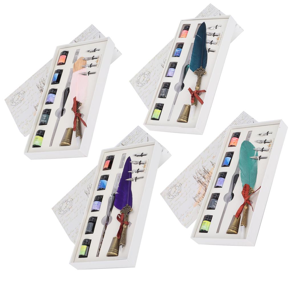 Calligraphy Pen Set Glass Ink Fountain Pen with Replaceable Nib Writing Gift Box Kit