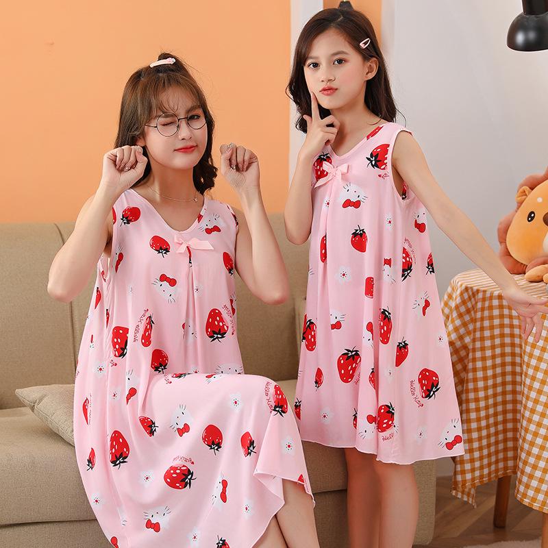 Летняя хлопковая ночная сорочка без рукавов для девочек - Пижамы для мамы и дочки в одном стиле