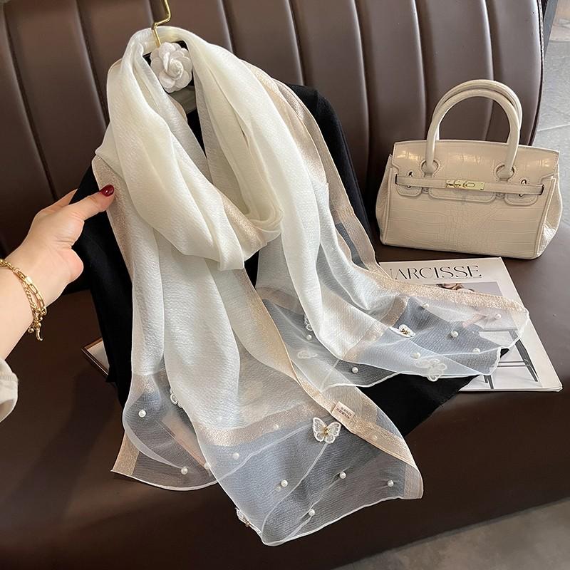 Luxury Brand Women Fashion Scarf Plain Solid Silk Chaetodon Auripes Shawls Scarves Summer Lady Bandanas Foulard Hijab