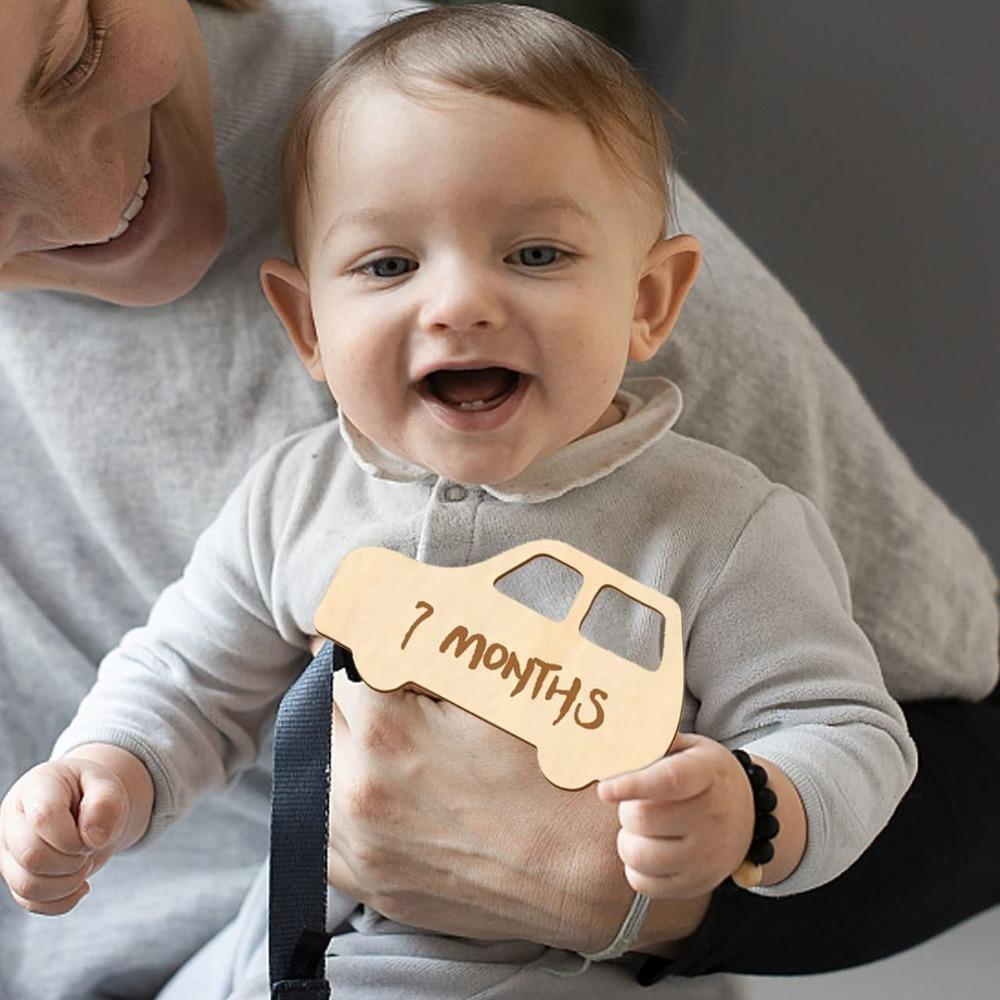 14pcs Cute Wooden Memorial Cards Handmade Baby Growth Cards  Baby Birthing Gift