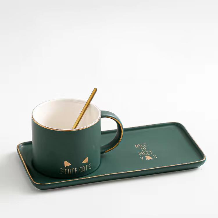 Nordic Style Simple Solid Color Mug Coffee Cup Plate Two Piece Set Afternoon Tea Ceramic Water Cup Coffee Cup Mug