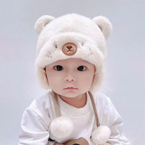Winter Warm Baby Hats Toddler Earflap Bear Hat with Soft Ball Unisex Infant Snow Cap Fleece Warm Hemming Caps for Newborn