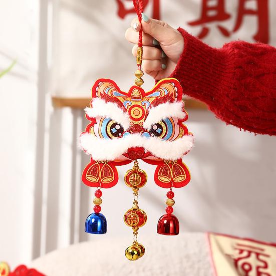 Chinese Lion Dance Ornament Traditional Blessing Souvenir Hanging Pendant with Bells