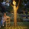 Outdoor Christmas Star Lights Solar Tree Waterfall Light, 11.5FT 346 LED Powered String Light Lawn Lamp Decor with Moon Topper for Garden, Yard,