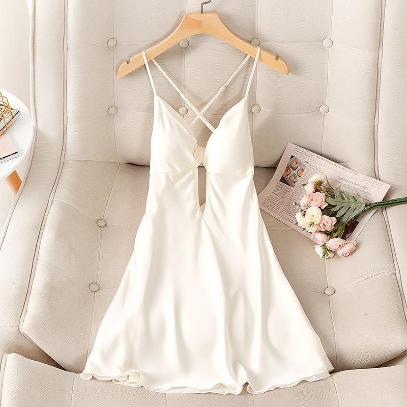 Ночная сорочка на бретельках Пижама Сексуальная комбинация Ночная рубашка Женское Кимоно Халат Шелковая ночная сорочка С V-образным вырезом Летняя одежда для сна