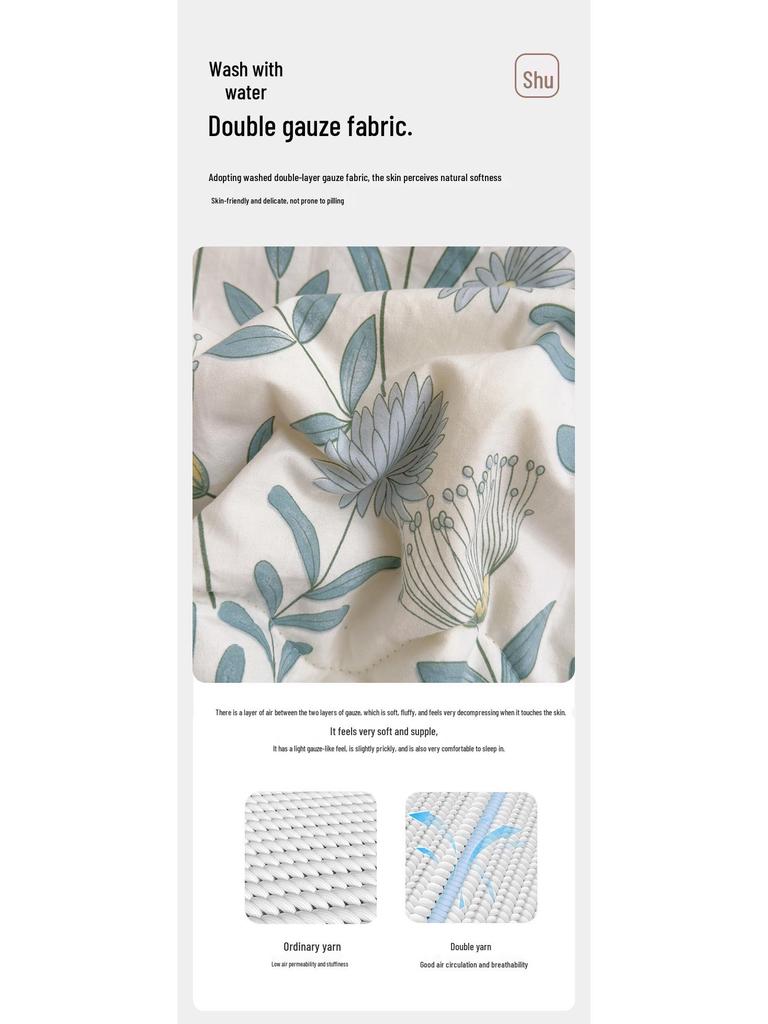 Хлопковое одеяло из марли класса А с соевым волокном - Двухслойное, летнее, прохладное, машинная стирка