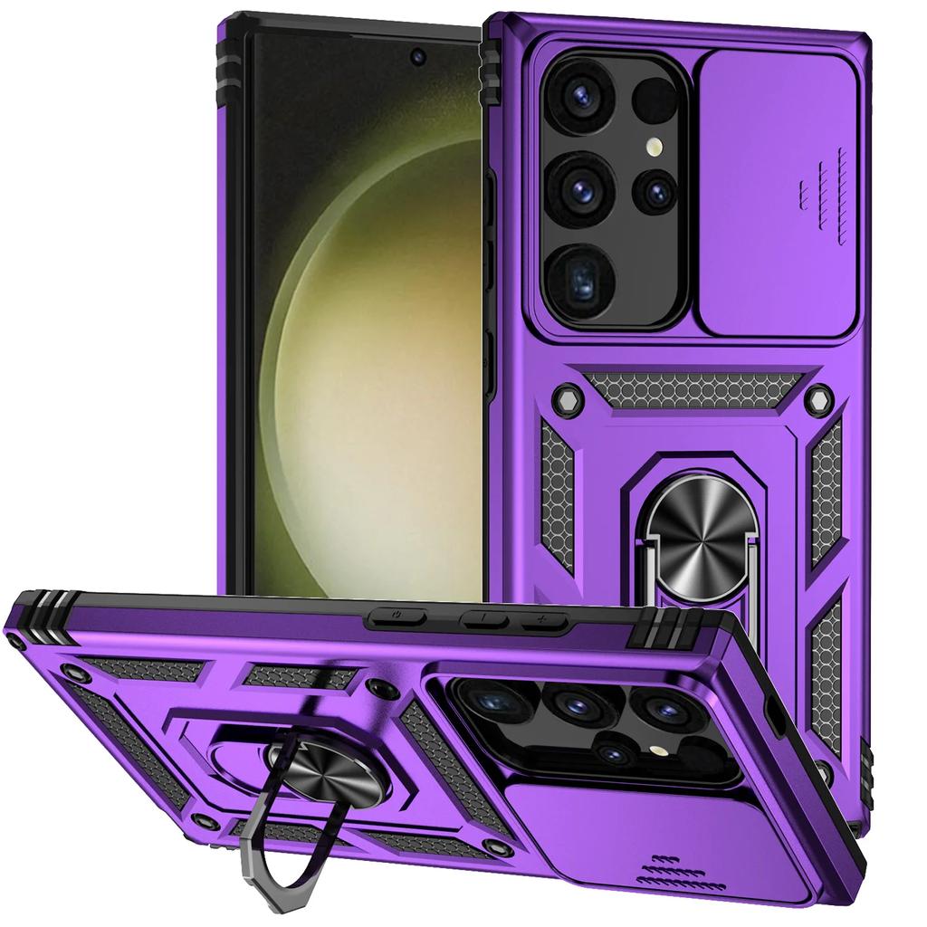 Противоударный гибридный двухслойный чехол-подставка с магнитным кольцом для Samsung Galaxy S24 Ultra S24 Puls S24, защитный чехол для слайд-камеры