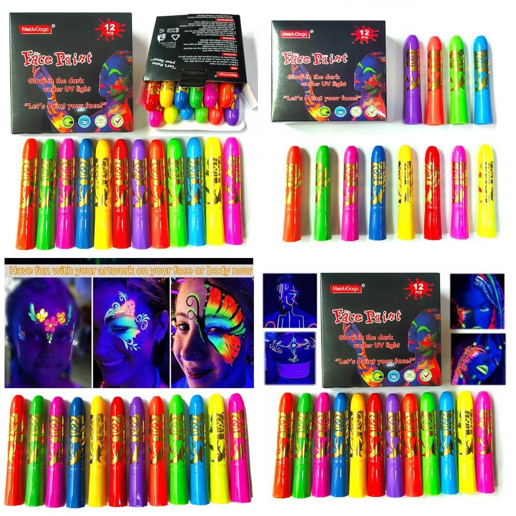 12pcs Noctilucent Human Body Painting Crayon Makeup Pigment For Halloween Costume Parties