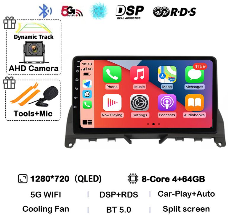 Android 14 Carplay Auto For Mercedes Benz C Class 3 W204 S204 2006-2011 Car Radio Autoradio Stereo Multimedia Player WIFI+4G DSP