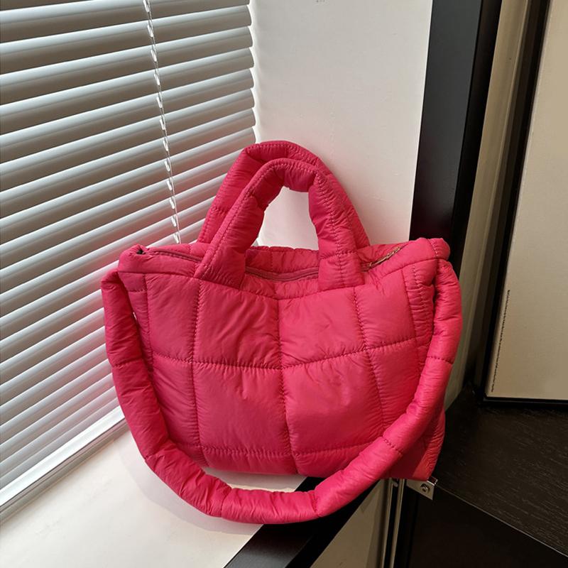 Yogodlns Solid Color Shoulder Messenger Bags Large Capacity Lightweight Quilted Totes Down Cotton Padded Puffy Handbags for Women