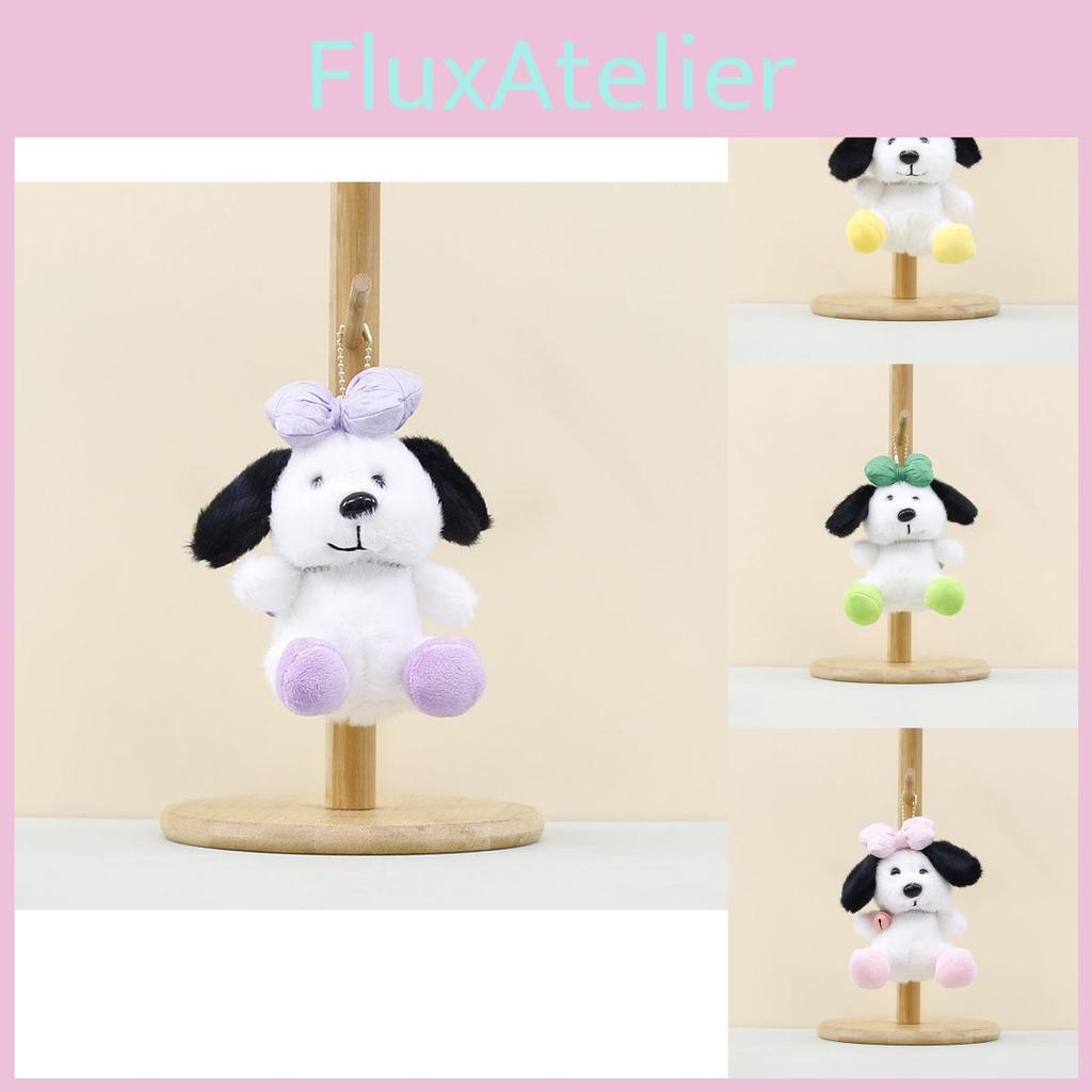 Adorable Plush Dog Keychain With Bowknot Soft Toy Doll Bag Charm In Pink Yellow Green And Purple