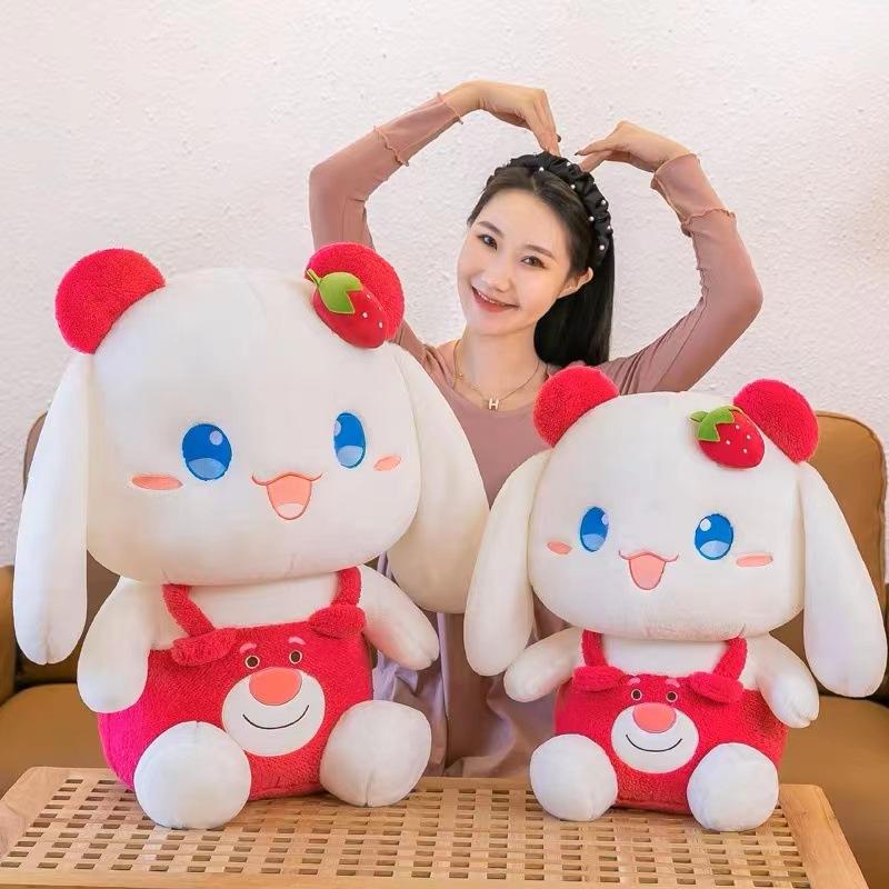 Long Eared Strawberry Rabbit Doll White Doll Sitting Position Plush Toy Children's Birthday Gift Girl