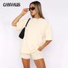 Plus Size Solid Colour Round Neck Pullover Mid Sleeve Top Women's Fashion Casual Shorts Suit