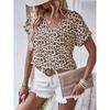 Women's T Shirt Fashion Leopard Regular Tops Short Sleeve V Neck Print Regular Fit Casual Daily Brown Summer