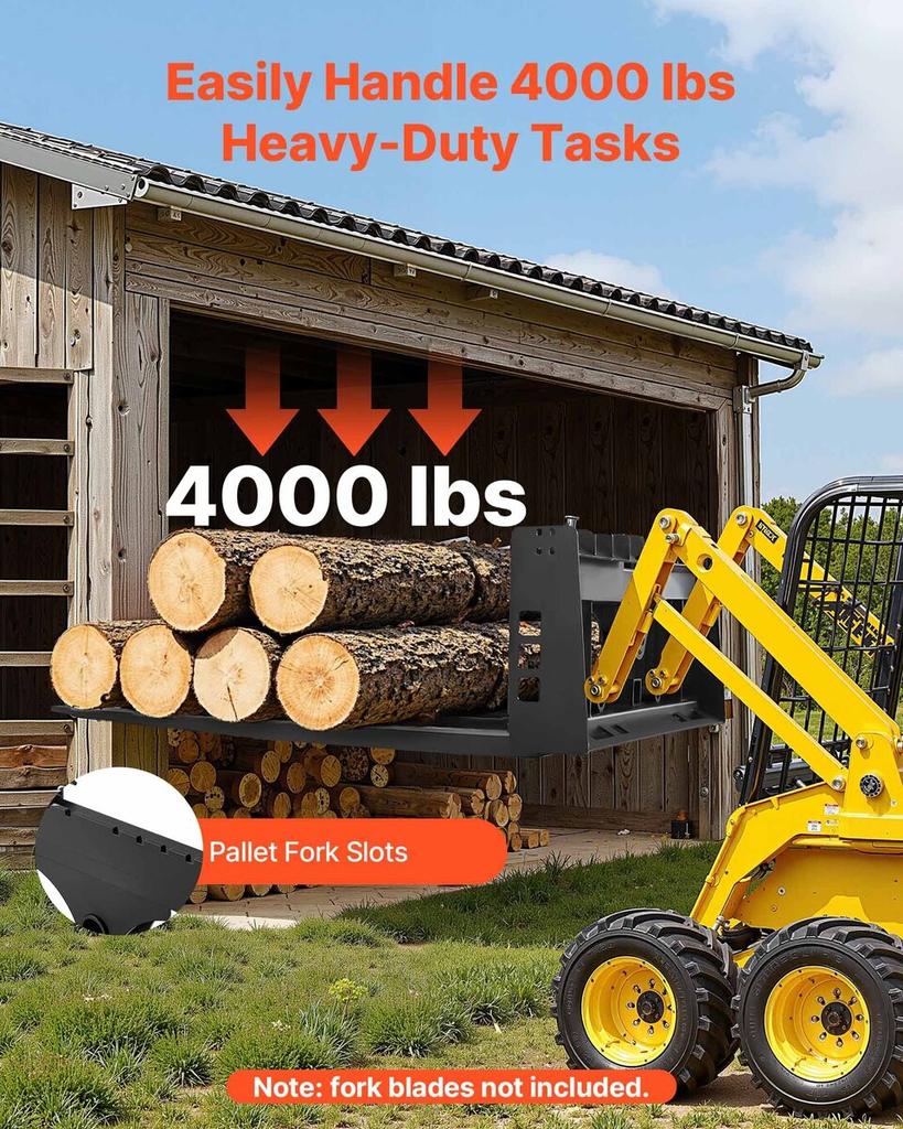 45-inch Skid Steer Pallet Frame with Hitch Receiver & Spear Sleeves