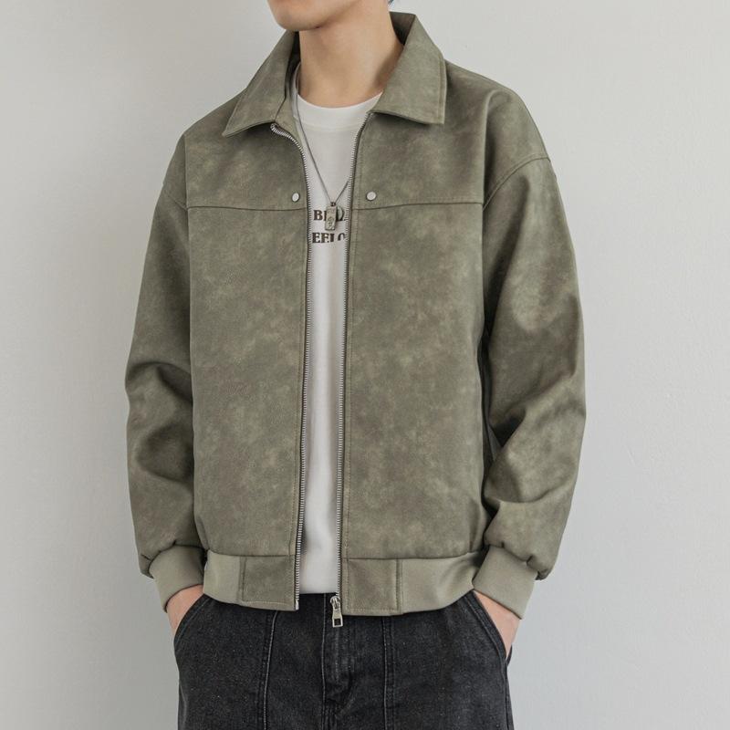 Осенняя мужская новая модная повседневная кожаная куртка в гонконгском стиле с лацканами, свободная куртка из ПУ кожи