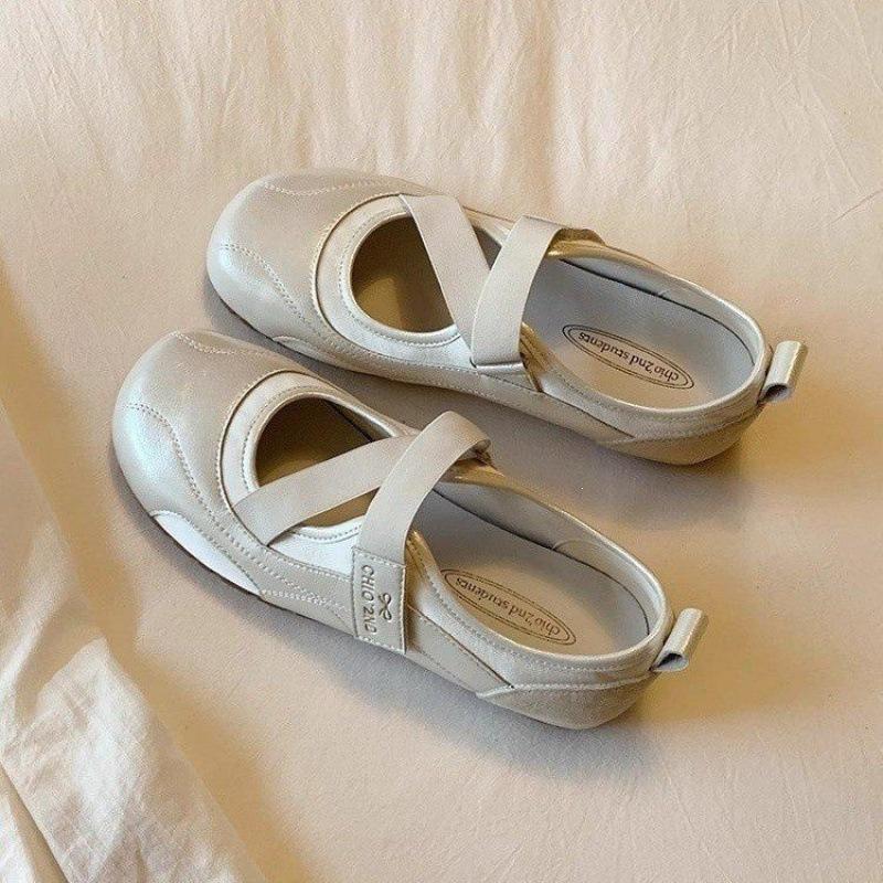2026 new puff single shoes women's cross strap light-colored small leather shoes summer shoes with skirts flat shoes