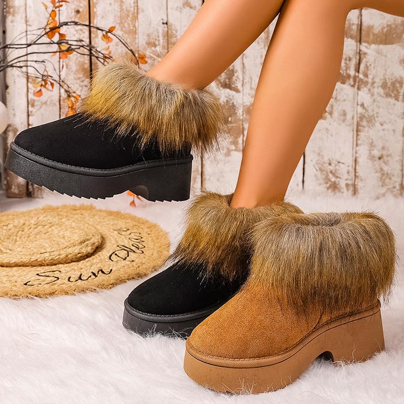 Women's Faux Fur Flat Snow Boots Winter Thick Sole Chunky Platform Ankle Boots Plus Size Warm Comfort Non Slip Cotton Boots