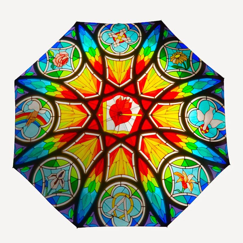 1pc Stained Glass Window Folding Umbrella | Elegant Design, Fashionable Accessory, Durable Construction, Sturdy Ribs yy251107055