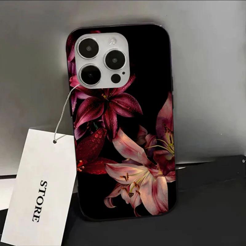 Элегантный чехол с изображением красной лилии для iPhone 16E 16 15 14 13 12 17 Air 11 Pro Max XS XR X 7 8 15 16 Plus SE. Мягкий чехол.