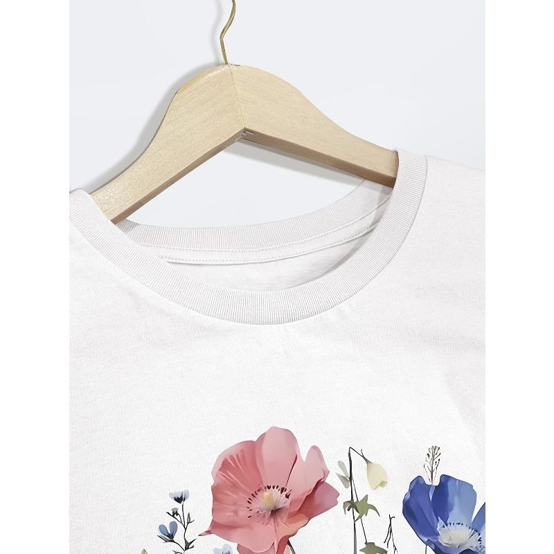 Европейские размеры 100% Блузка с коротким рукавом - Мягкая дышащая рубашка с круглым вырезом с ручной росписью, разноцветные цветы, подходит для повседневной носки