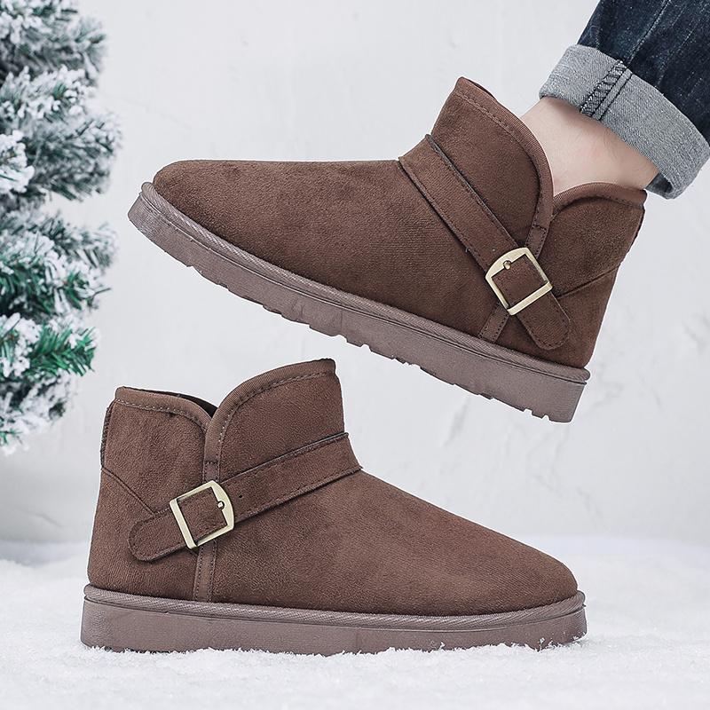 Hot Sale Fashion Brown Men's Winter Boots Unisex Warm Plush Snow Boots Man Flat Slip-on Ankle Boots Size 36-47 Botas Para Hombre