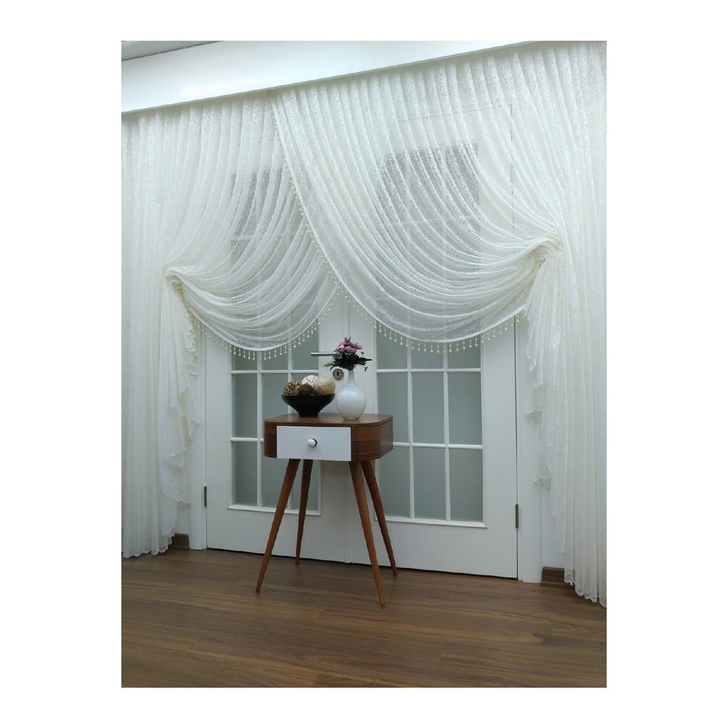 Специальный вязаный текстурированный занавес из тюля Cruve - включая бусины, 200x260, галстук, 1/4